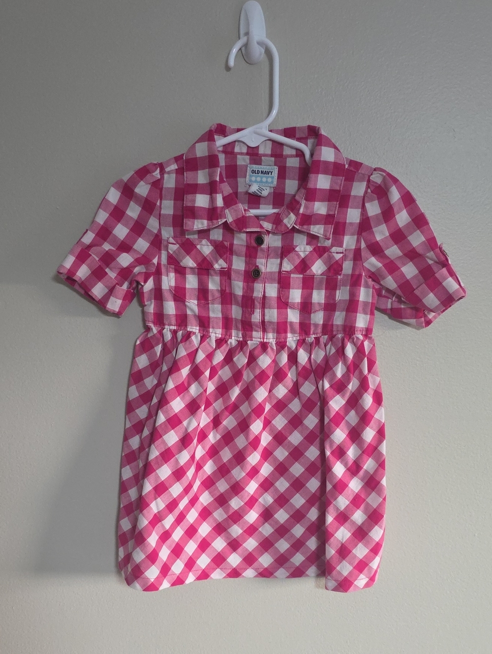 Old Navy Pink and White Gingham Short Sleeve Dress
